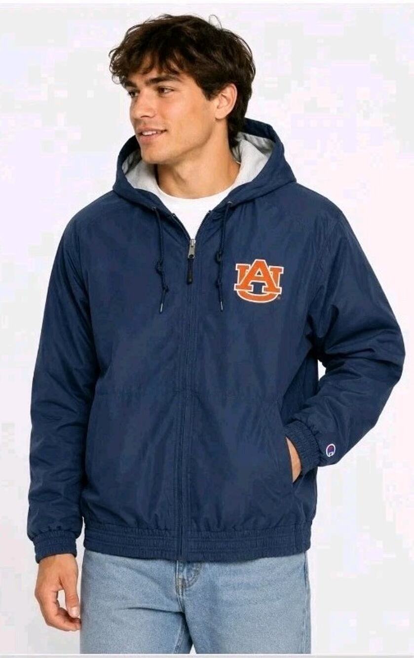 Champion Auburn Tigers Hooded Jacket Navy Full Zip Windbreaker Men’s Size S